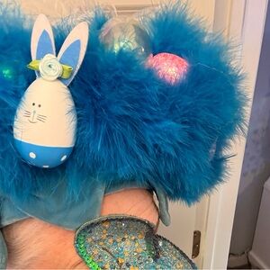 Fluffy Teal Maribou Feather Hat with Decorative Eggs plus vintage hat 🐰🐣🐥